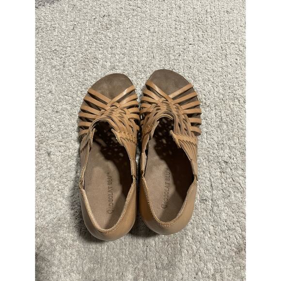 Chocolate Blu Tide Strappy Sandals Womens Sz 7 Shoes Leather Tan Brown Gladiator - Picture 6 of 12
